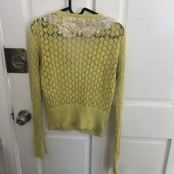 Anthropologie Sparrow Valance Lace Knit Cardigan Lime Yellow Size M Rare - Picture 11 of 14